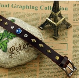 Brazalete De Cuero De Titanio Retro Duradero Con Diamantes De Imitación