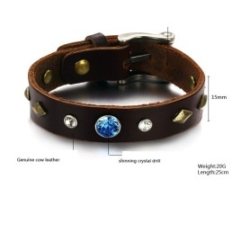 Brazalete De Cuero De Titanio Retro Duradero Con Diamantes De Imitación