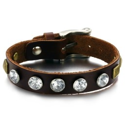 Brazalete De Cuero De Titanio Retro De Alta Calidad Con Diamantes De Imitación