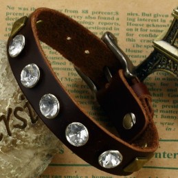 Brazalete De Cuero De Titanio Retro De Alta Calidad Con Diamantes De Imitación