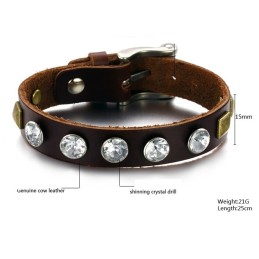 Brazalete De Cuero De Titanio Retro De Alta Calidad Con Diamantes De Imitación