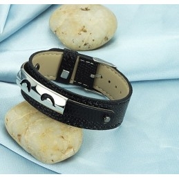 Brazalete De Cuero Y Titanio Negro, Muy Vendido En Todo El Mundo.