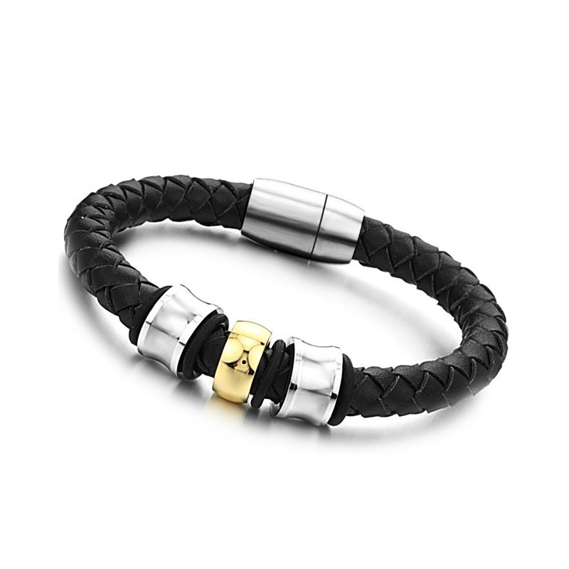 Brazalete De Cuero Y Titanio Con Forma Redonda Y Reputación Confiable Brazalete De Cuero Y Titanio Con Forma Redonda Y Reputación Confiable