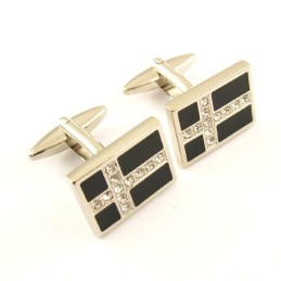 Gemelos De Titanio Y Baño Ip Negro Con Cruz De Diamantes