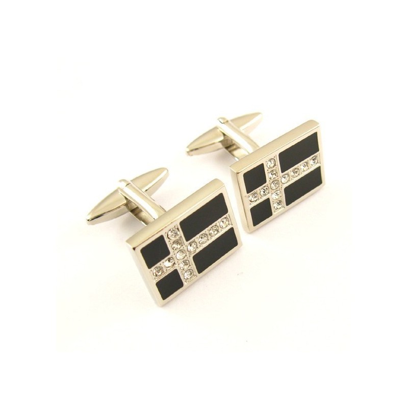 Gemelos De Titanio Y Baño Ip Negro Con Cruz De Diamantes Gemelos De Titanio Y Baño Ip Negro Con Cruz De Diamantes