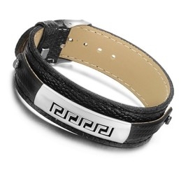 Brazalete De Cuero De Titanio Negro De Calidad Superior