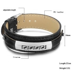 Brazalete De Cuero De Titanio Negro De Calidad Superior