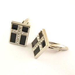 Gemelos De Titanio Y Baño Ip Negro Con Cruz De Diamantes