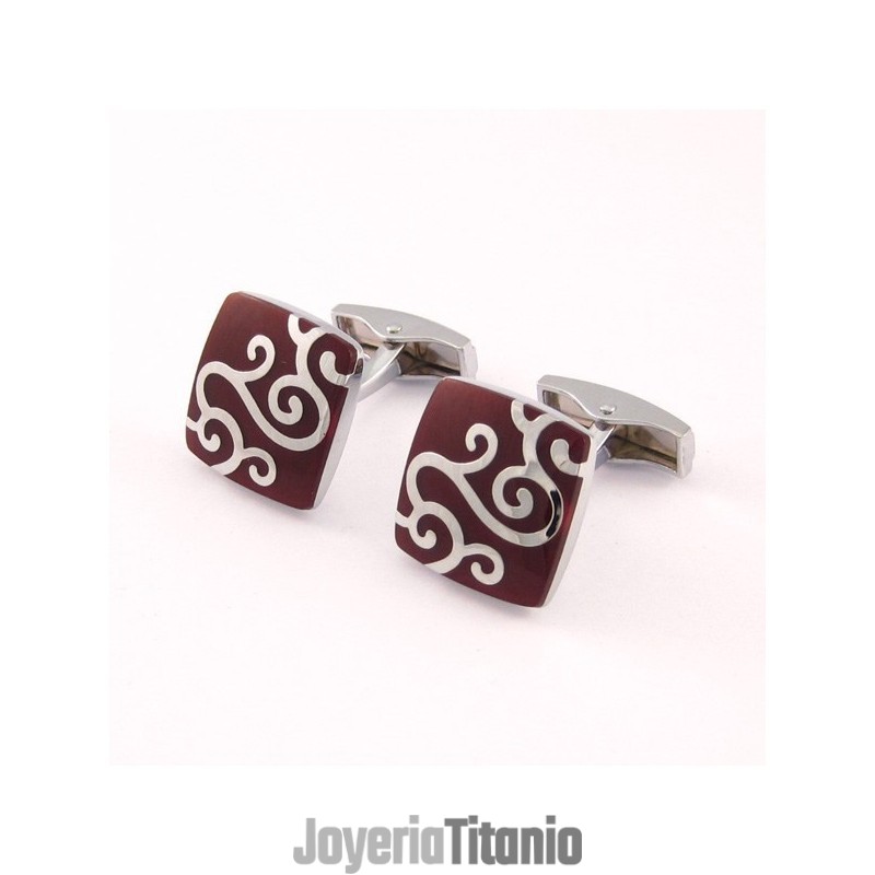 Gemelos De Titanio Bermellón Con Motivos Clásicos Tallados En Plata Gemelos De Titanio Bermellón Con Motivos Clásicos Tallados En Plata
