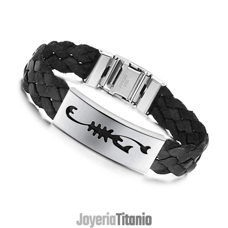 Brazalete De Cuero Y Titanio Con Diseño De Escorpión Para Hombre, Fácil De Usar