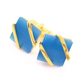 Gemelos De Titanio Y Baño De Ip Dorado Con Ágata Azul Cielo