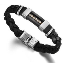 Brazalete De Cuero De Titanio Negro Para Hombre Con Reputación Confiable