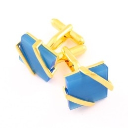 Gemelos De Titanio Y Baño De Ip Dorado Con Ágata Azul Cielo