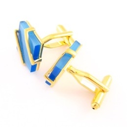 Gemelos De Titanio Y Baño De Ip Dorado Con Ágata Azul Cielo