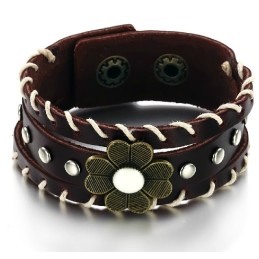 Brazalete Unisex De Cuero Y Titanio "El Rey De La Cantidad"