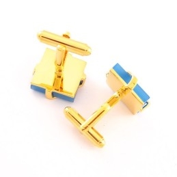 Gemelos De Titanio Y Baño De Ip Dorado Con Ágata Azul Cielo