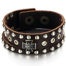 Brazalete De Cuero De Titanio Con Cruz De Alta Calidad