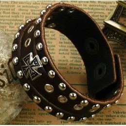 Brazalete De Cuero De Titanio Con Cruz De Alta Calidad