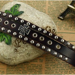 Brazalete De Cuero De Titanio Con Cruz De Alta Calidad