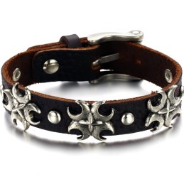 Brazalete De Cuero Y Titanio Con Cruz De La Reina De La Calidad