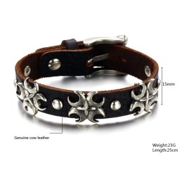 Brazalete De Cuero Y Titanio Con Cruz De La Reina De La Calidad