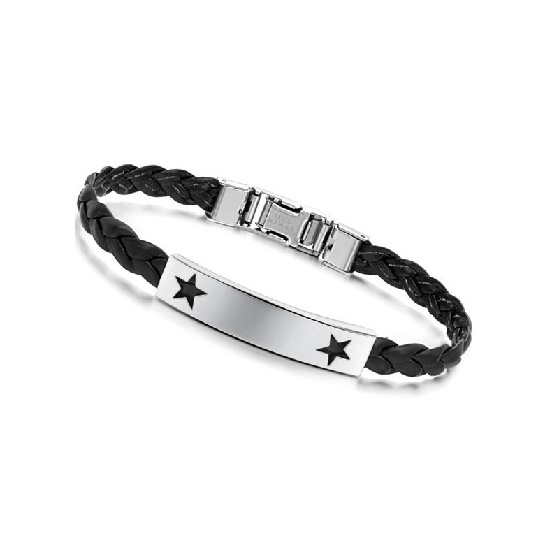 Brazalete De Cuero Y Titanio Con Forma De Estrella Para Mujer, De Gran Reputación Brazalete De Cuero Y Titanio Con Forma De Estrella Para Mujer, De Gran Reputación