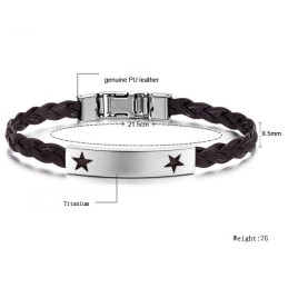 Brazalete De Cuero Y Titanio Con Forma De Estrella Para Mujer, De Gran Reputación