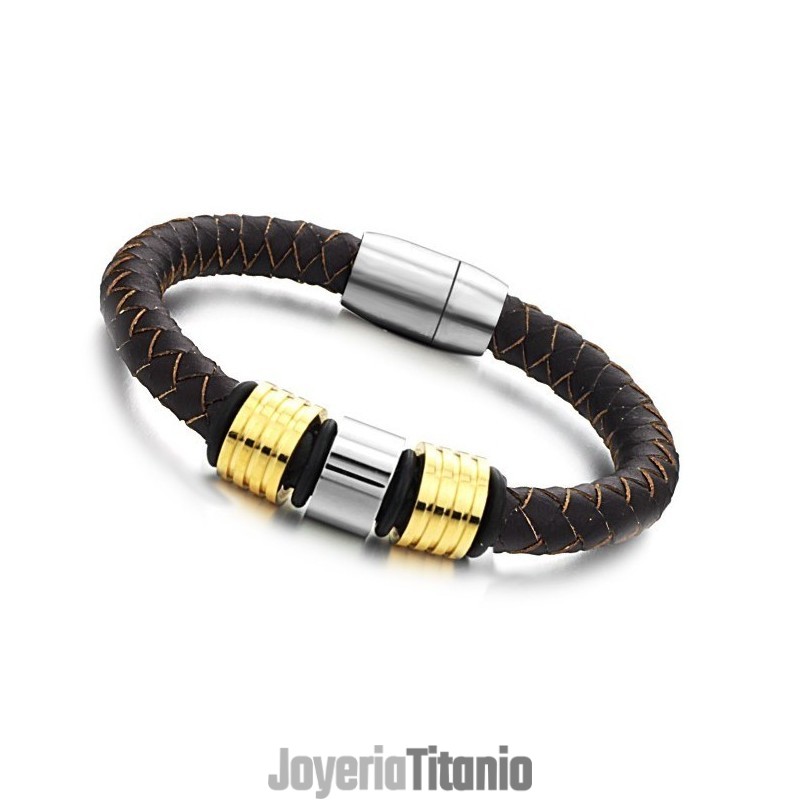Brazalete De Cuero De Titanio Marrón Para Hombre De Excelente Calidad