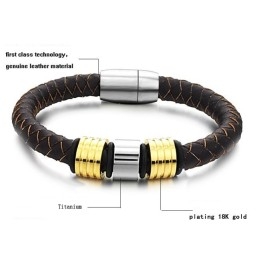 Brazalete De Cuero De Titanio Marrón Para Hombre De Excelente Calidad