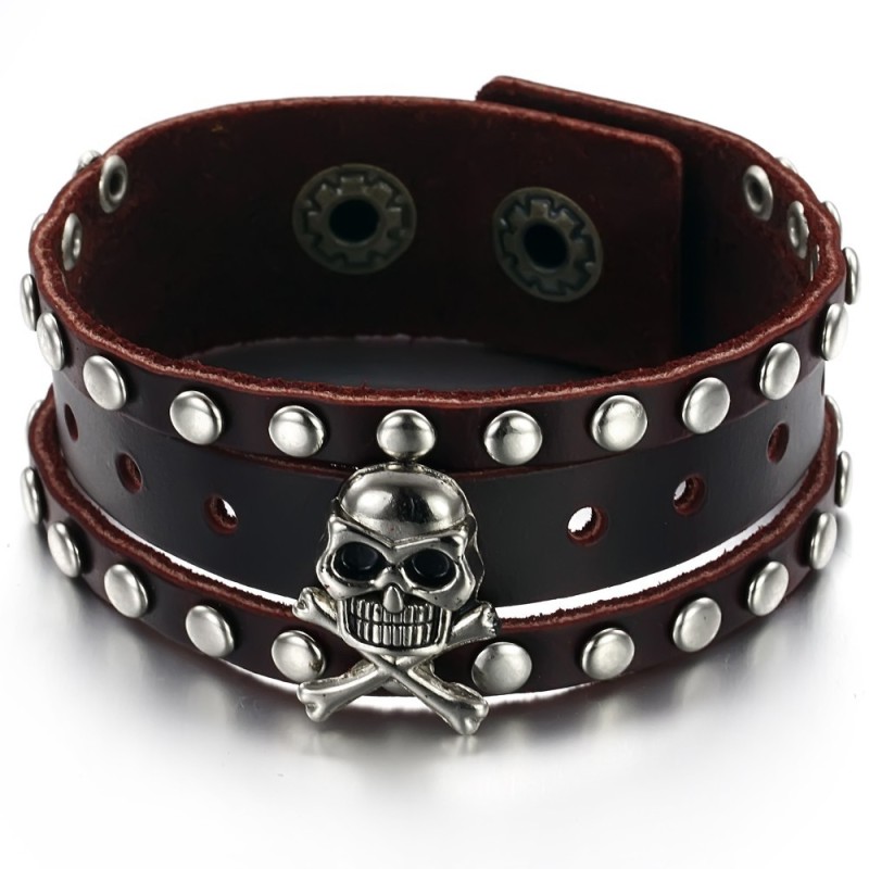 Brazalete De Cuero Y Titanio Con Calavera Para Hombre, Calidad Y Cantidad Garantizadas