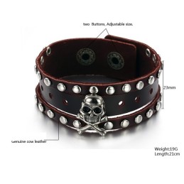 Brazalete De Cuero Y Titanio Con Calavera Para Hombre, Calidad Y Cantidad Garantizadas