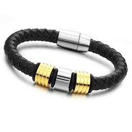 Brazalete De Cuero De Titanio Negro De Calidad Superior