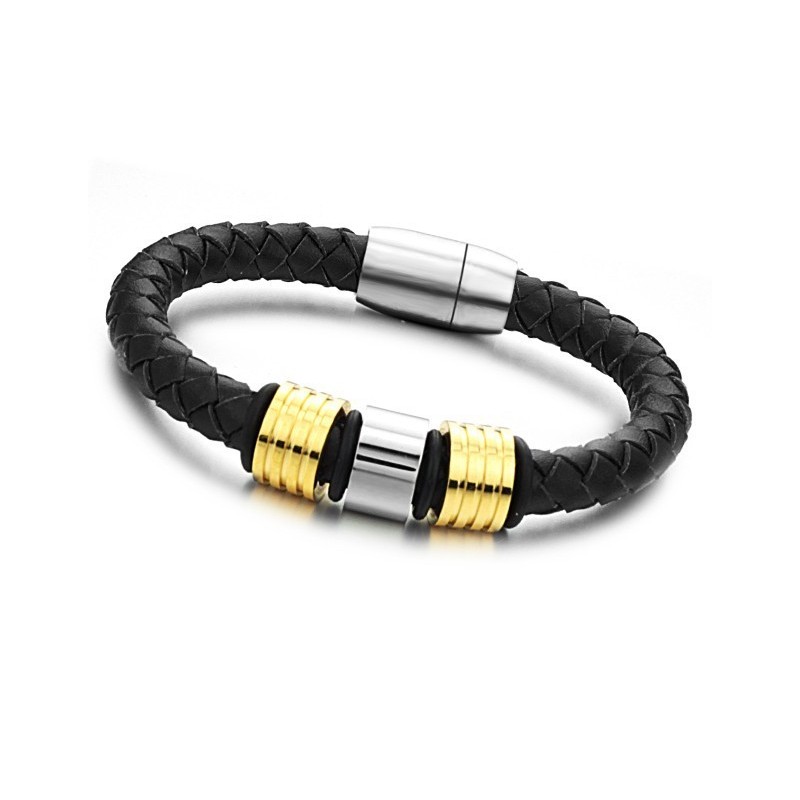 Brazalete De Cuero De Titanio Negro De Calidad Superior