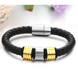 Brazalete De Cuero De Titanio Negro De Calidad Superior