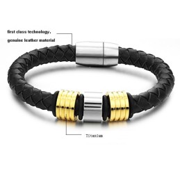 Brazalete De Cuero De Titanio Negro De Calidad Superior