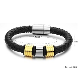 Brazalete De Cuero De Titanio Negro De Calidad Superior