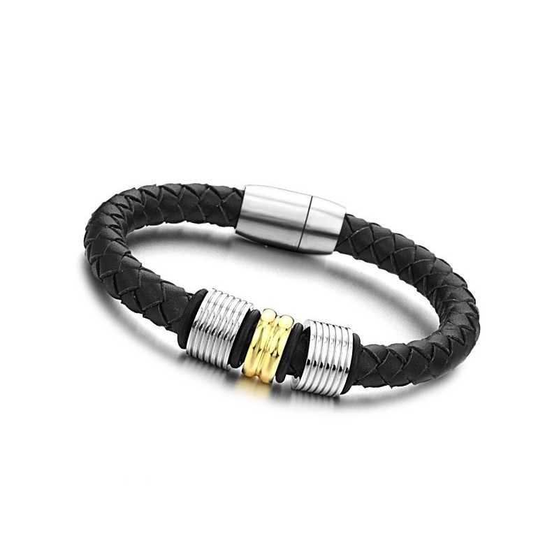 Brazalete De Cuero De Titanio Negro Con Amplia Variedad