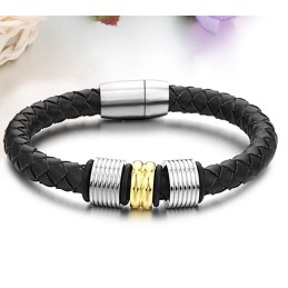 Brazalete De Cuero De Titanio Negro Con Amplia Variedad