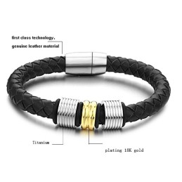 Brazalete De Cuero De Titanio Negro Con Amplia Variedad