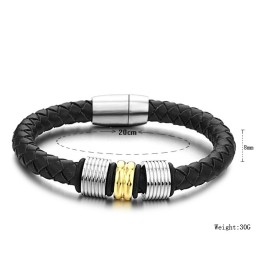 Brazalete De Cuero De Titanio Negro Con Amplia Variedad