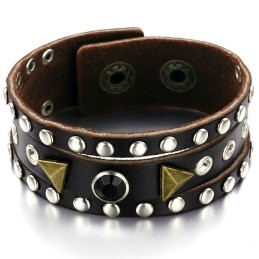 Brazalete De Cuero De Titanio Retro De Alta Calidad Con Diamantes De Imitación