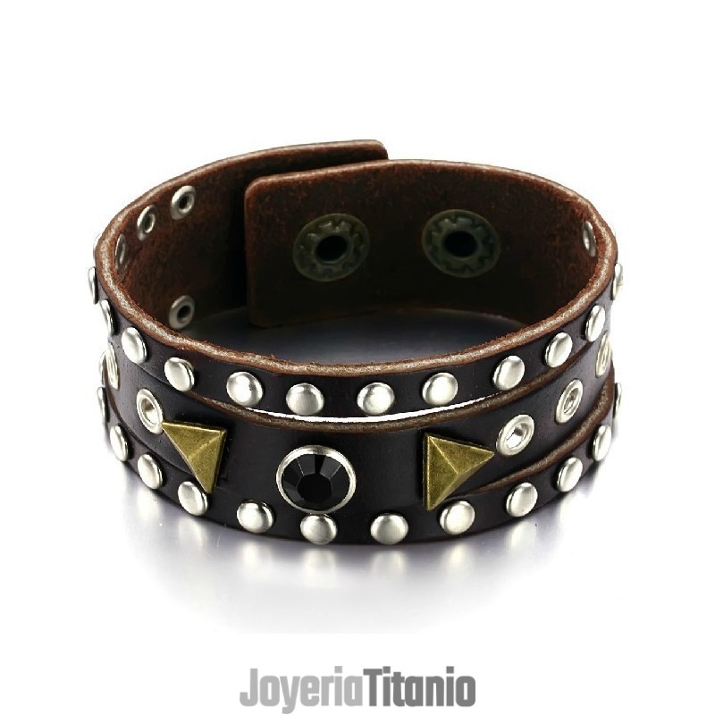 Brazalete De Cuero De Titanio Retro De Alta Calidad Con Diamantes De Imitación