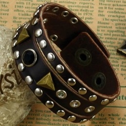 Brazalete De Cuero De Titanio Retro De Alta Calidad Con Diamantes De Imitación