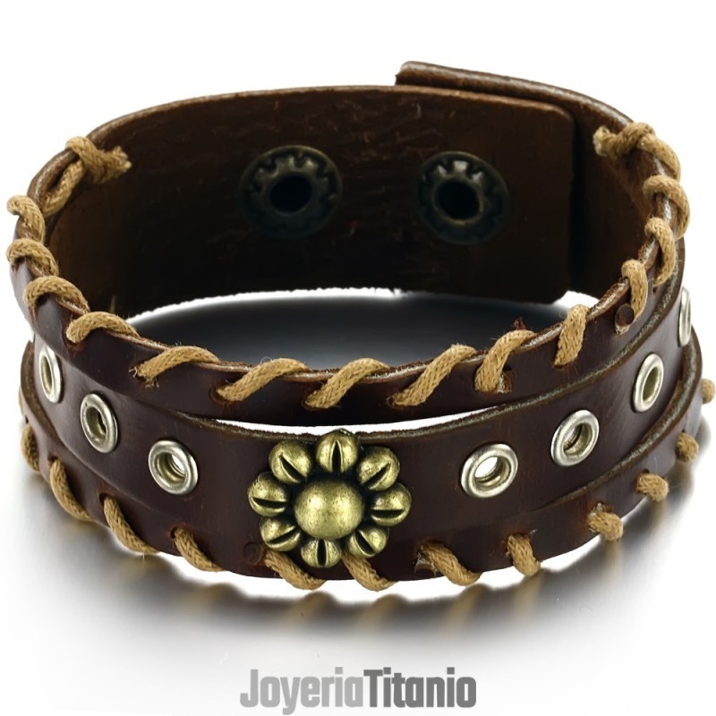 Brazalete De Cuero De Titanio Retro De Excelente Calidad