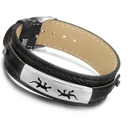 Brazalete De Cuero De Titanio Negro De Alta Calidad