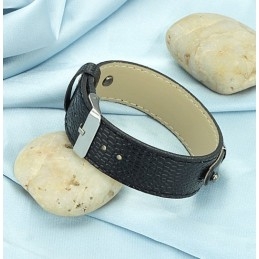 Brazalete De Cuero De Titanio Negro De Alta Calidad