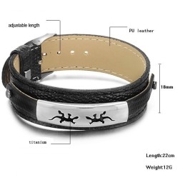 Brazalete De Cuero De Titanio Negro De Alta Calidad