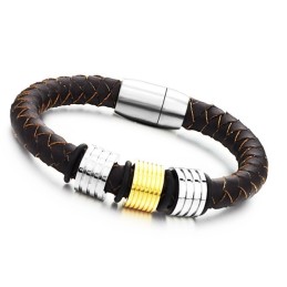 Brazalete De Cuero De Titanio Marrón Para Hombre, Fácil De Usar