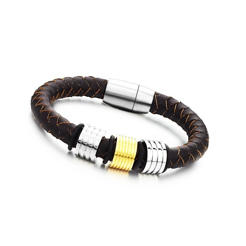 Brazalete De Cuero De Titanio Marrón Para Hombre, Fácil De Usar Brazalete De Cuero De Titanio Marrón Para Hombre, Fácil De Usar