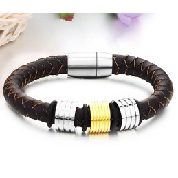 Brazalete De Cuero De Titanio Marrón Para Hombre, Fácil De Usar